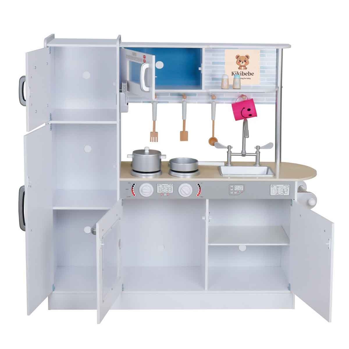 كيكي بيبي مطبخ لعب خشبي للأطفال باللون الأبيض للبنات من عمر 5-7 سنوات