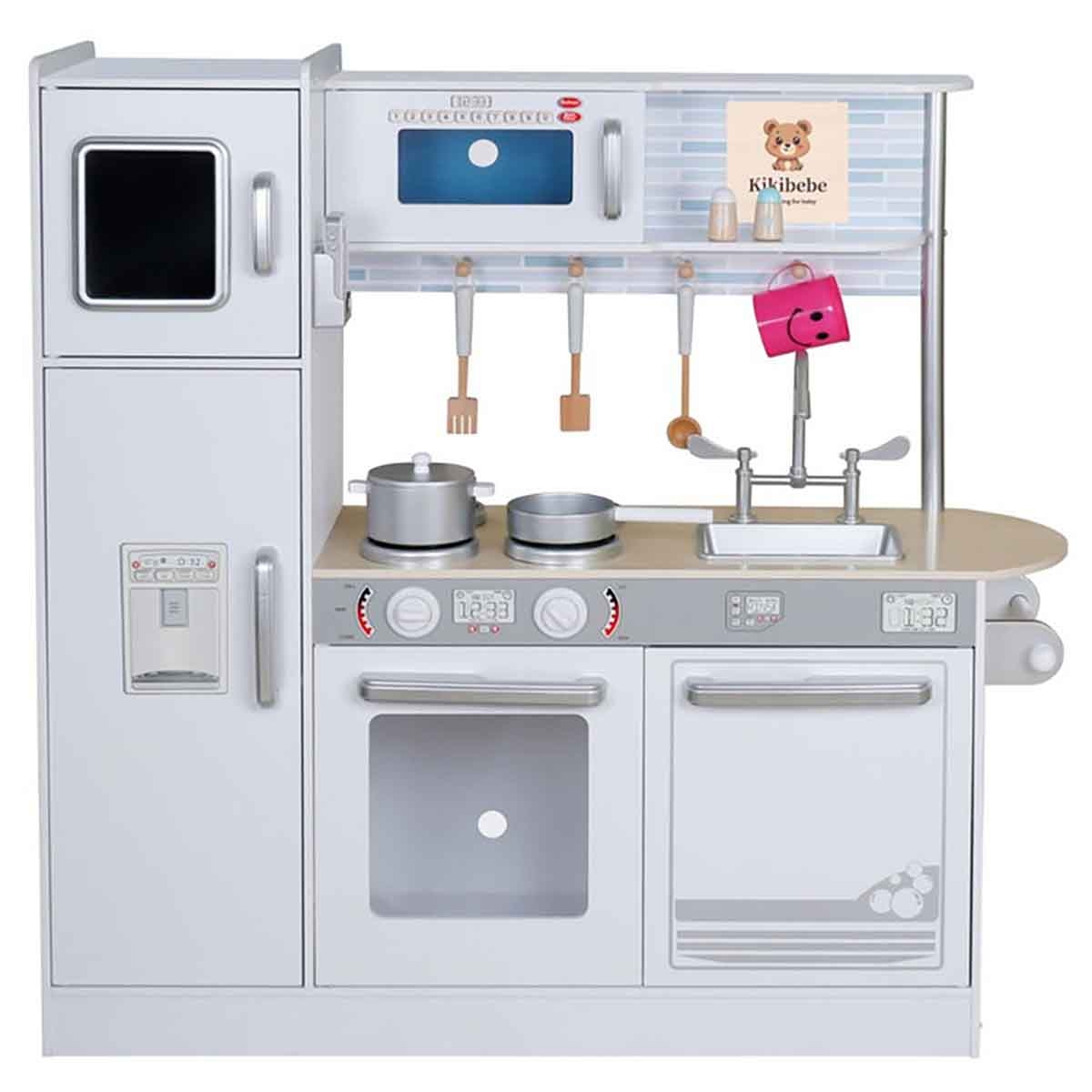 كيكبيبي طقم لعب مطبخ خشبي مضيء بمحاكاة الطهي وأصوات الماء للبنات، من 5 إلى 7 سنوات