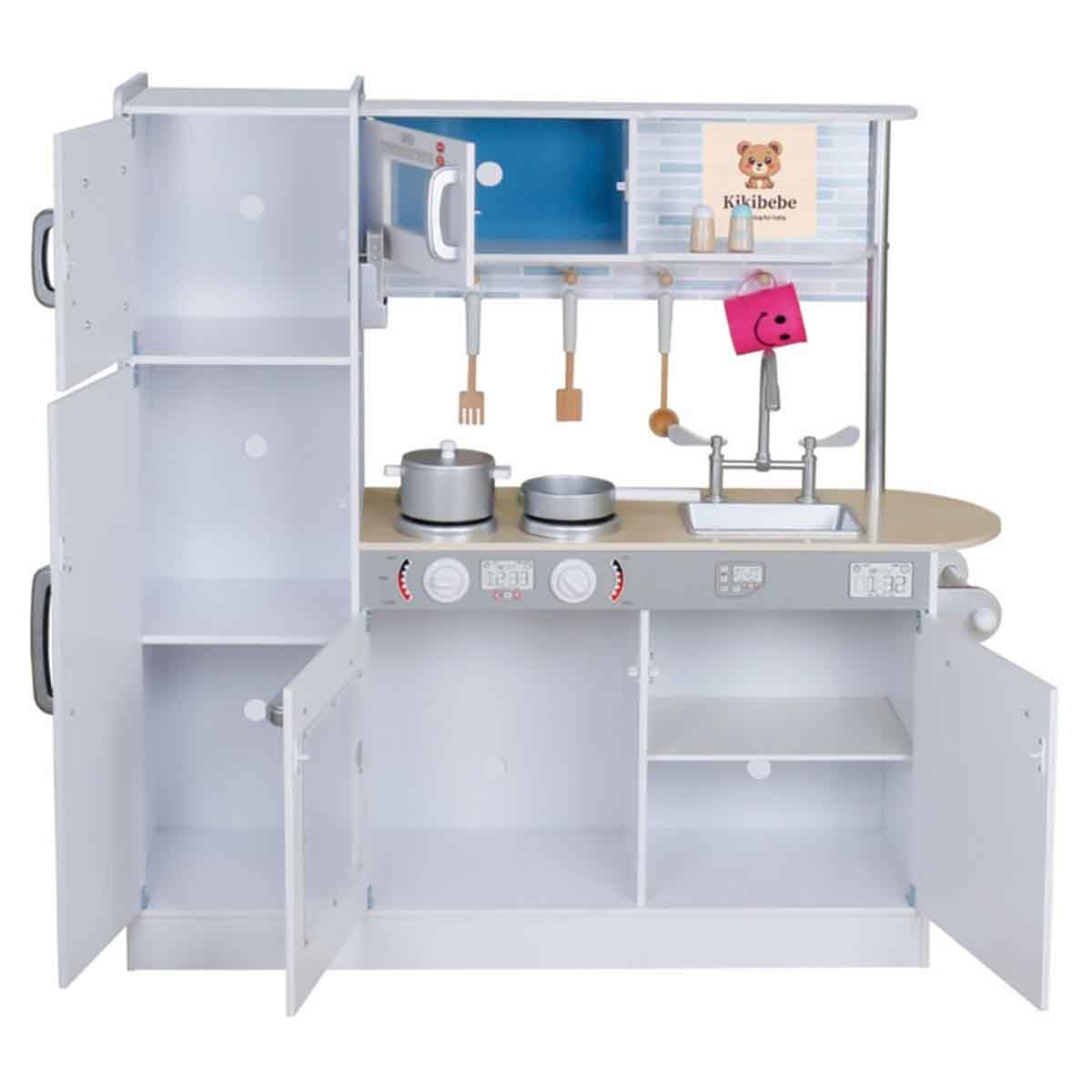 كيكبيبي طقم لعب مطبخ خشبي مضيء بمحاكاة الطهي وأصوات الماء للبنات، من 5 إلى 7 سنوات