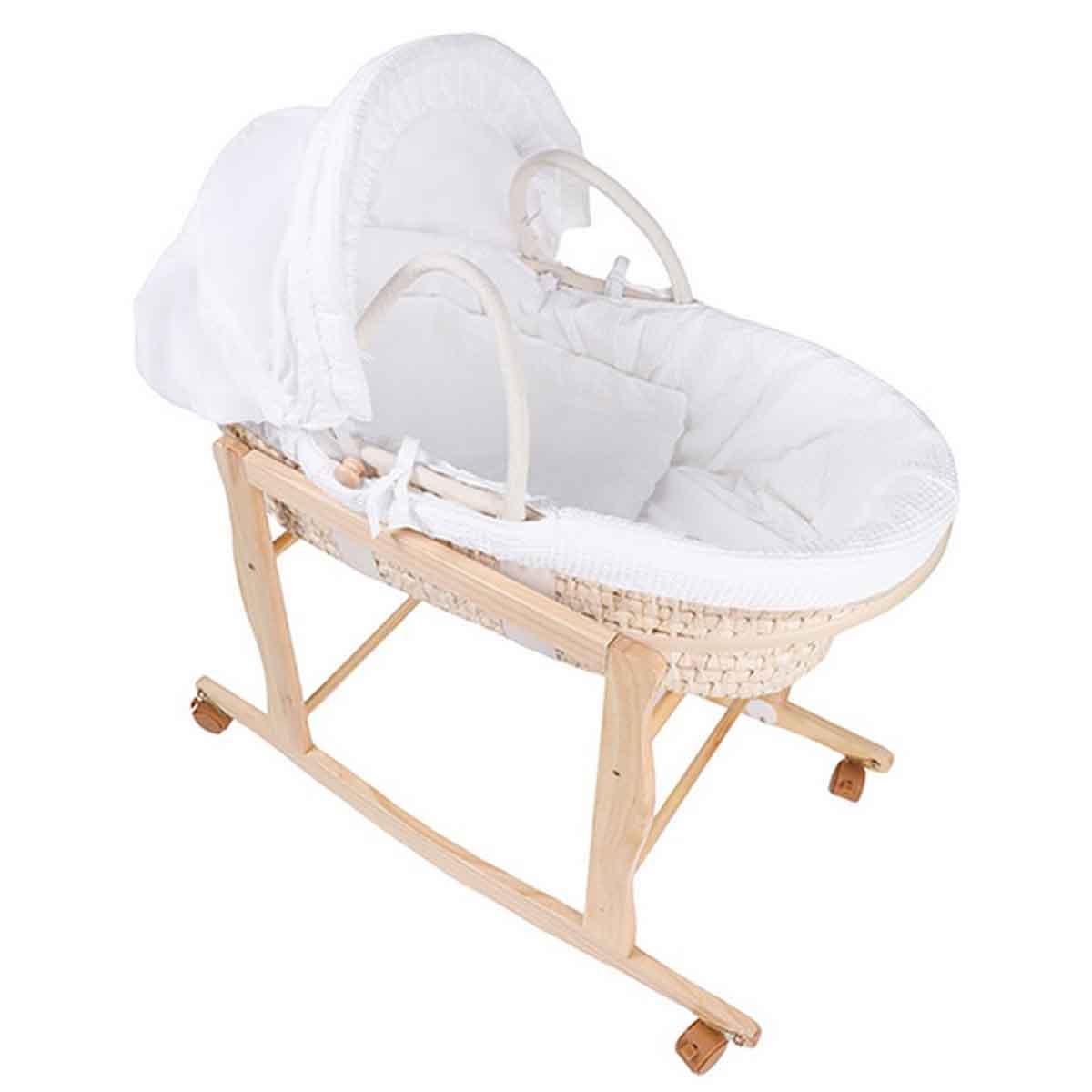 كيكي بيبي سلة موسى خشبية مع قاعدة وعجلات للأطفال من عمر 0-2 سنة