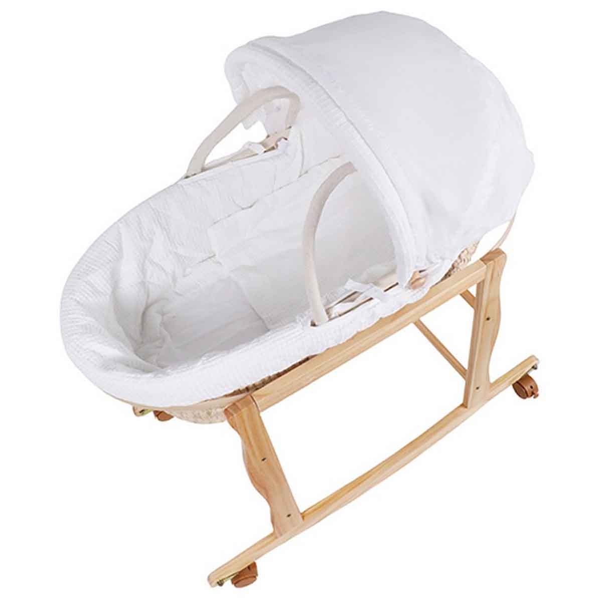 كيكي بيبي سلة موسى خشبية مع قاعدة وعجلات للأطفال من عمر 0-2 سنة