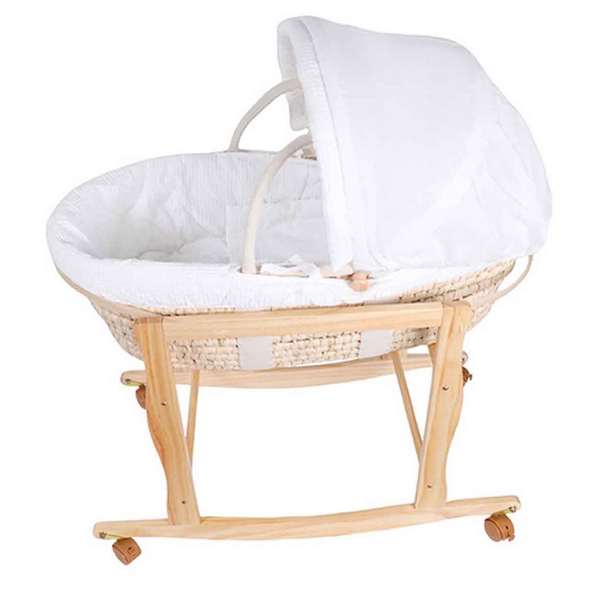 كيكي بيبي سلة موسى خشبية مع قاعدة وعجلات للأطفال من عمر 0-2 سنة