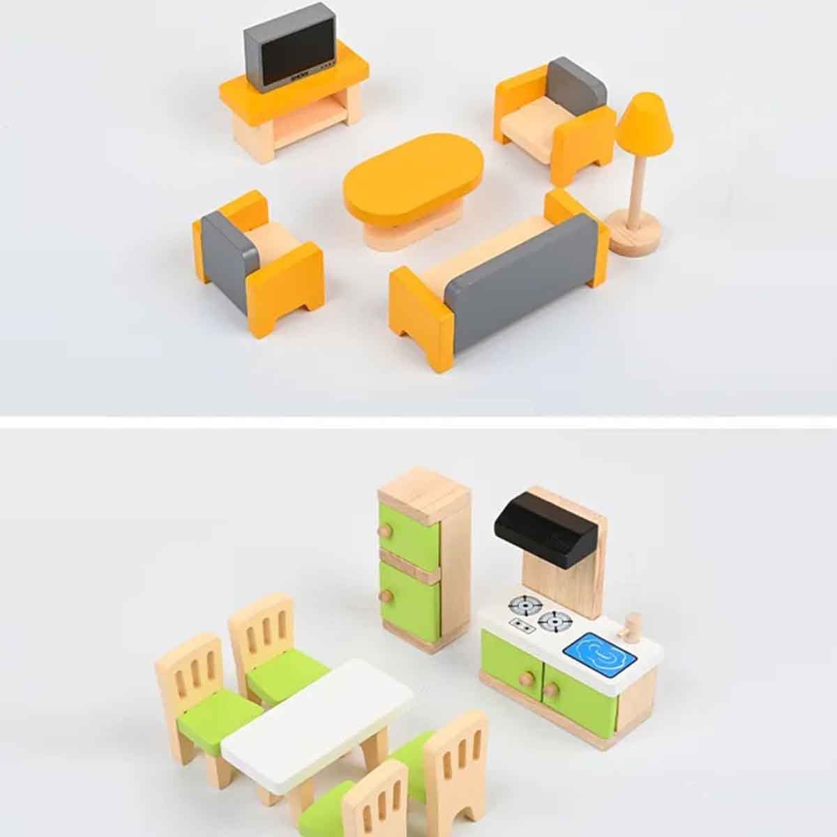 ليتل ستوري بيت دمى خشبي بطابقين مع أثاث واكسسوارات للبنات، 3–4 سنوات