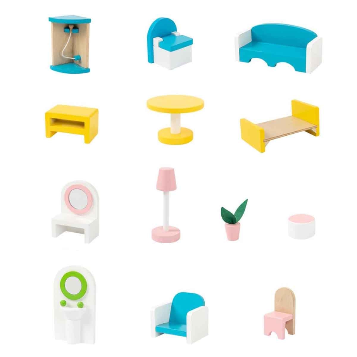 ليتل ستوري بيت دمى خشبي بثلاثة طوابق مع أثاث وإكسسوارات ودمى للبنات، 3–4 سنوات