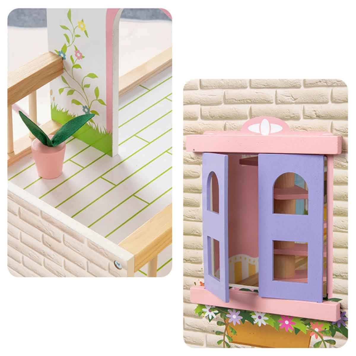 ليتل ستوري بيت دمى خشبي بثلاثة طوابق مع أثاث وإكسسوارات ودمى للبنات، 3–4 سنوات