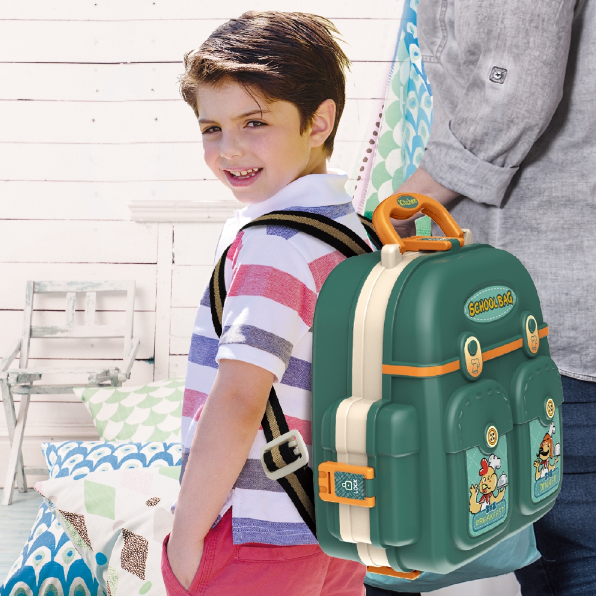 ليتل ستوري مجموعة لعب تقمص الأدوار طاهٍ/مطبخ/مطعم 3 في 1 على شكل حقيبة مدرسية للجنسين، 3-4 سنوات