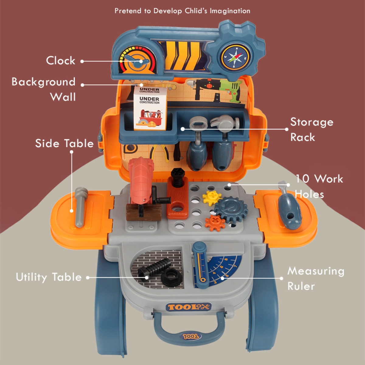 ليتل ستوري مجموعة لعب تقمص الأدوار ميكانيكي/محطة أدوات 3 في 1 على شكل حقيبة مدرسية للجنسين، 3-4 سنوات