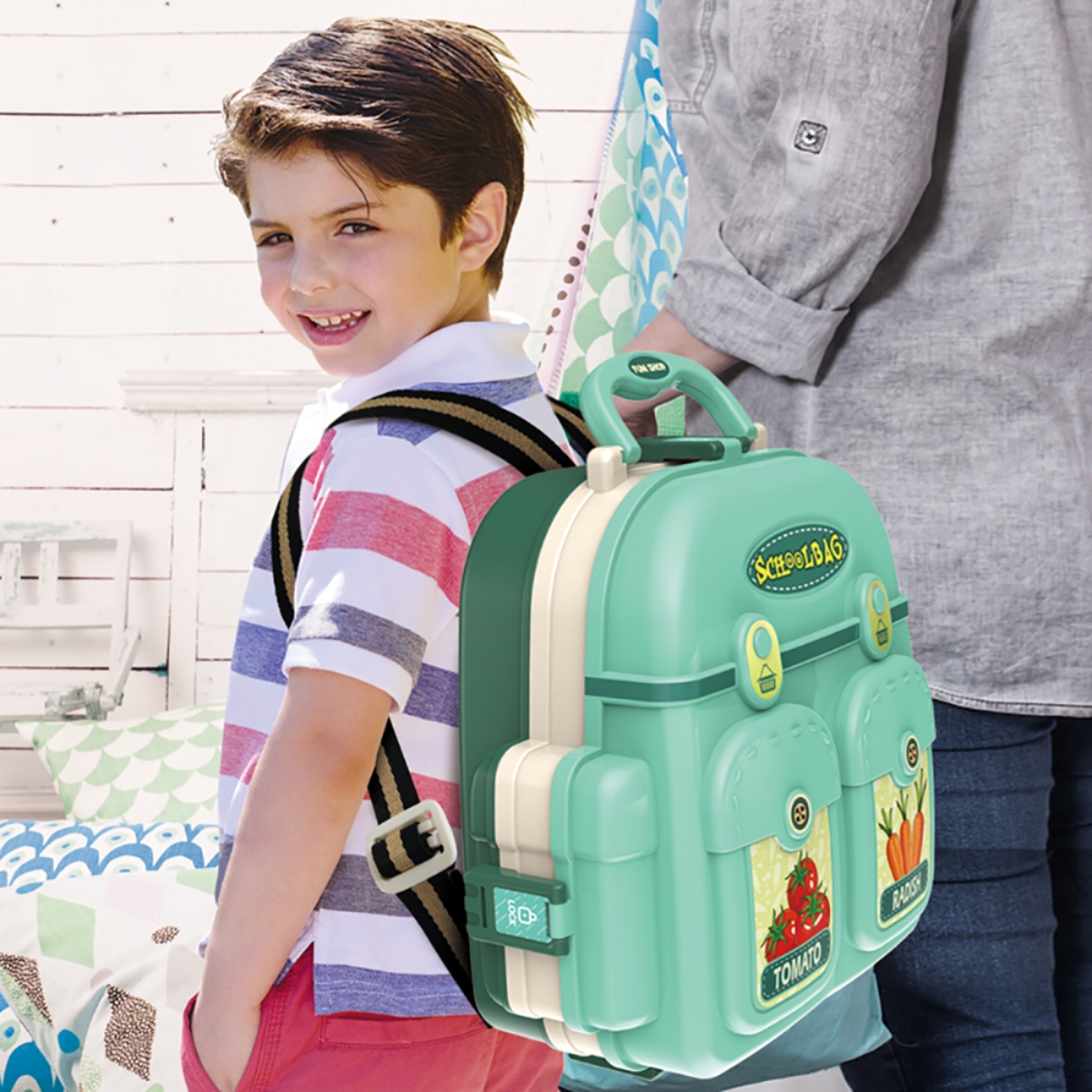 ليتل ستوري مجموعة لعب تقمص الأدوار بائع/سوبرماركت 3 في 1 على شكل حقيبة مدرسية للجنسين، 3-4 سنوات