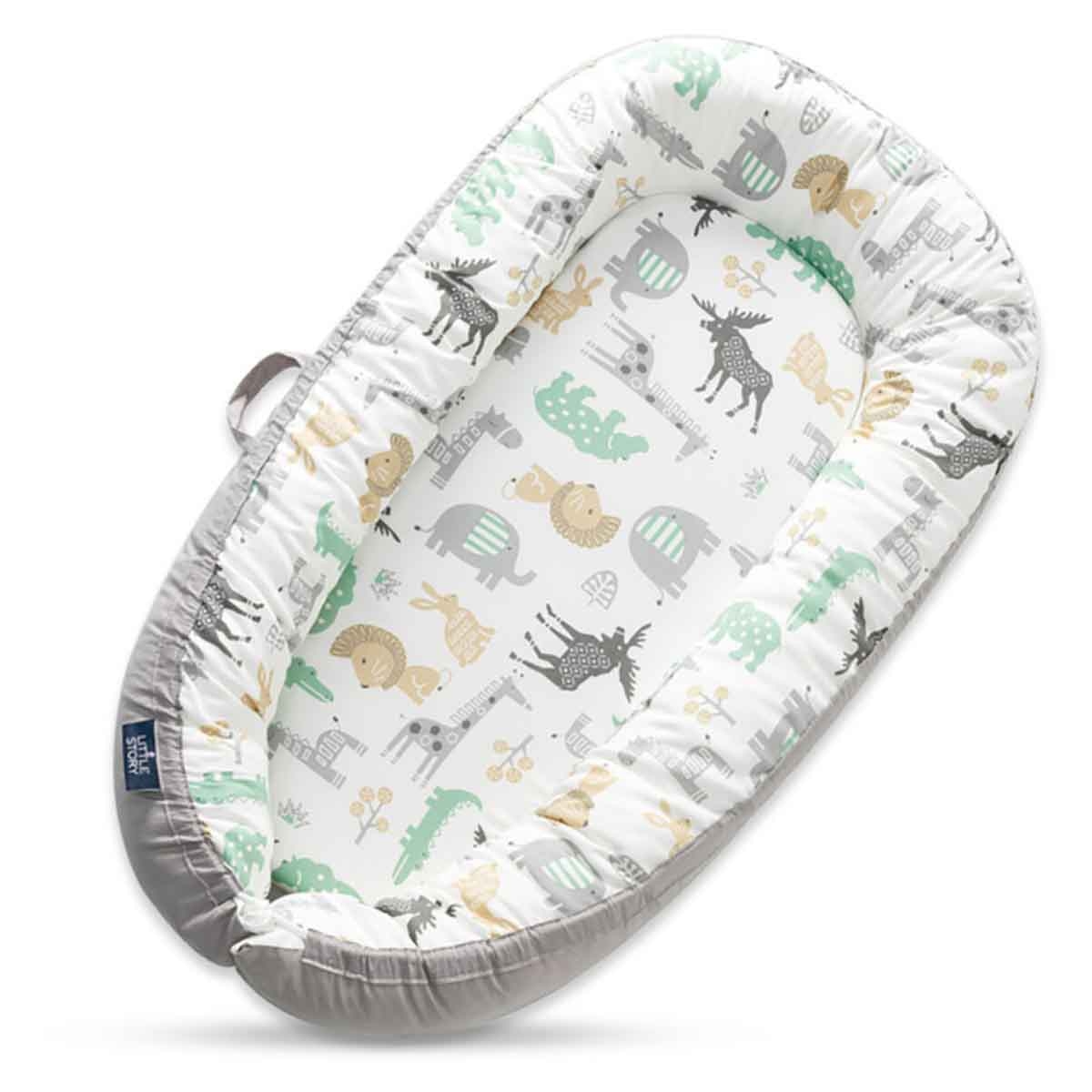 ليتل ستوري سرير استرخاء للمواليد بحشوة لينة وقابلة للتنفس — نقش الغابة للأطفال، 0–2 سنة