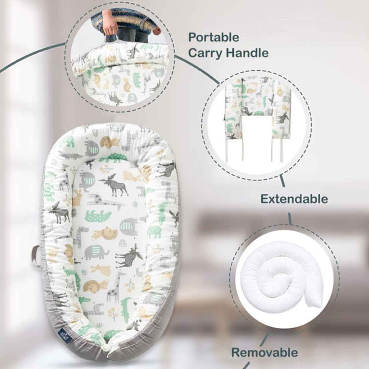 ليتل ستوري سرير استرخاء للمواليد بحشوة لينة وقابلة للتنفس — نقش الغابة للأطفال، 0–2 سنة