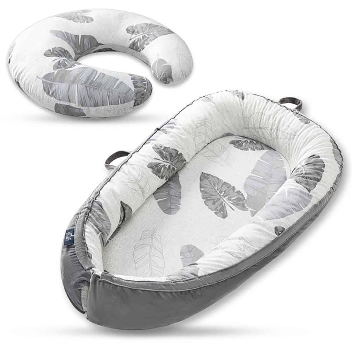 ليتل ستوري سرير استرخاء لحديثي الولادة بنقشة الأوراق مع وسادة رضاعة