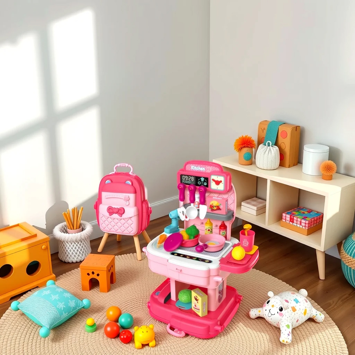 ليتل ستوري مجموعة لعب تقمص الأدوار طاهٍ/مطبخ/مطعم 2 في 1 وردية على شكل حقيبة مدرسية للجنسين، 3-4 سنوات