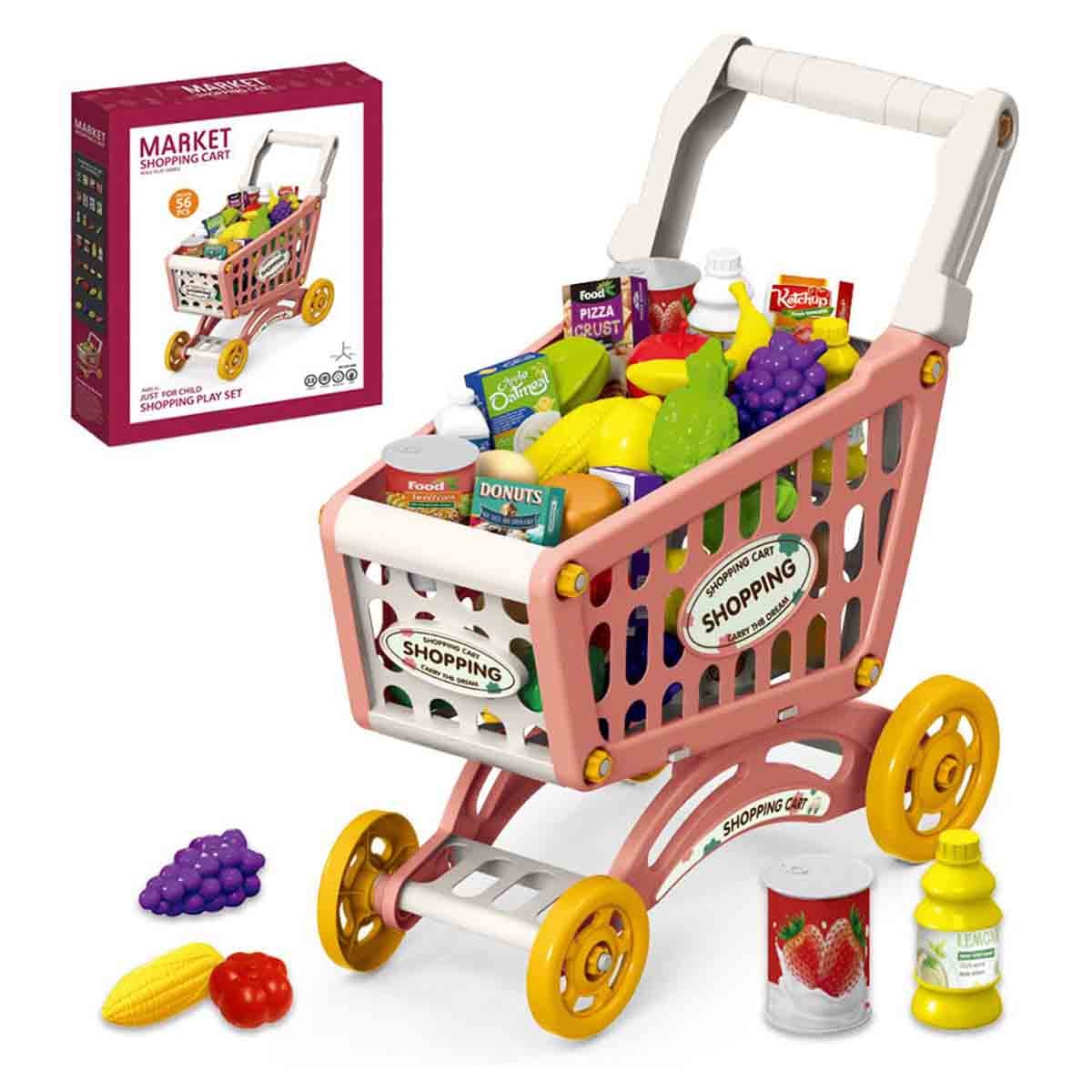 Little Story Pink Market Shopping Cart Role Play Toy Set Unisex, 3-4 Years
