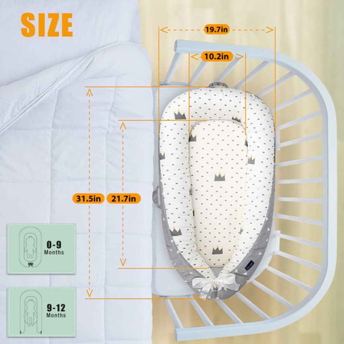 ليتل ستوري سرير استرخاء لحديثي الولادة بحشوة ألياف ناعمة وقابلة للتنفس – رمادي ملكي