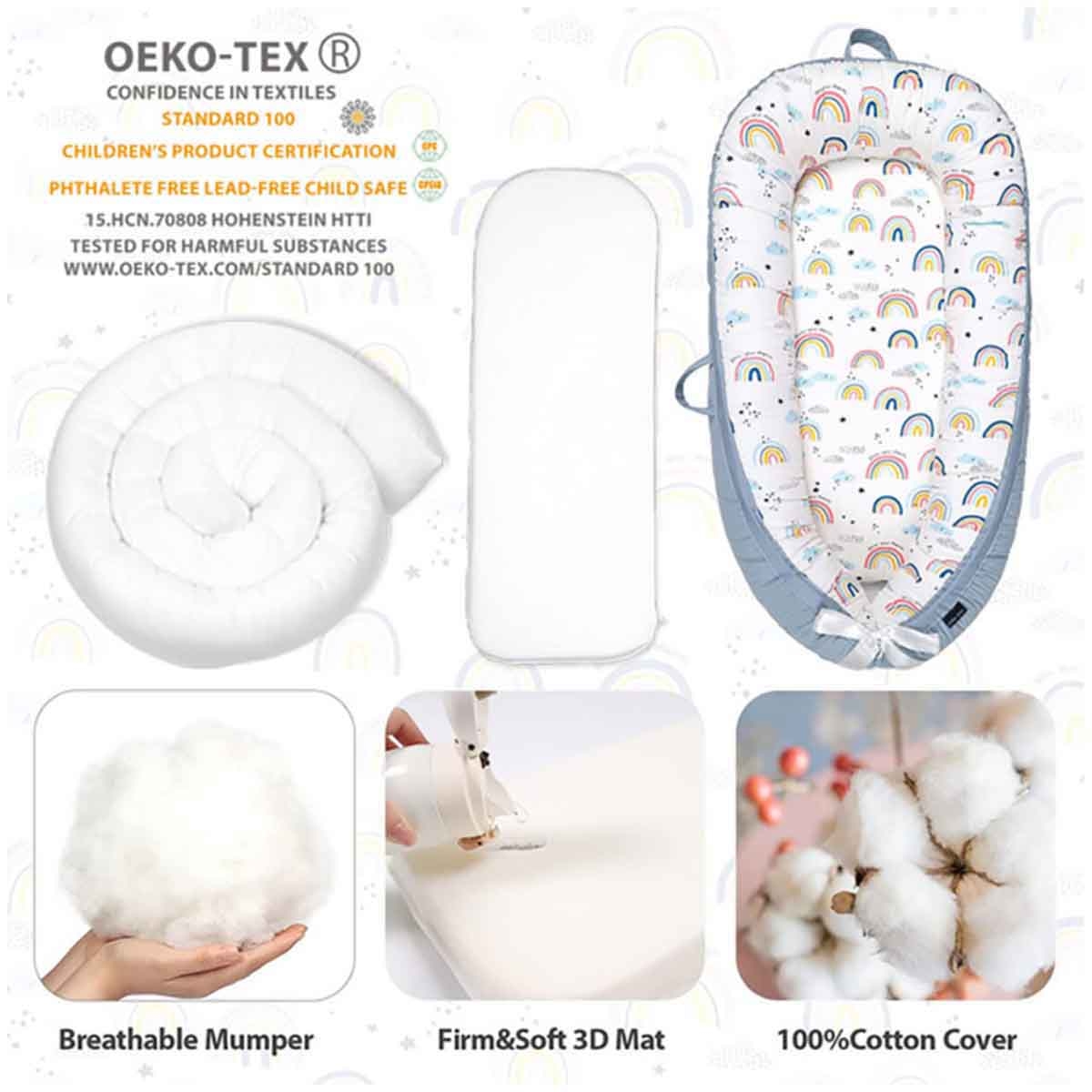 ليتل ستوري سرير استرخاء للمواليد بحشوة صن شاين رمادية قابلة للتنفس للأطفال 0-2 سنوات