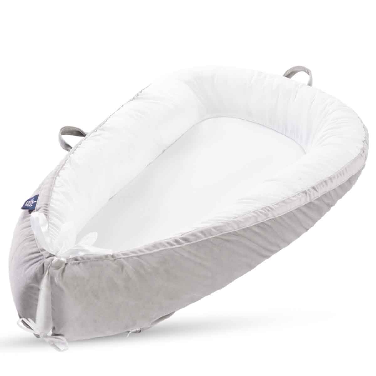 ليتل ستوري سرير استرخاء للمواليد بحشوة لينة قابلة للتنفس — رمادي سادة للأطفال، 0–2 سنة