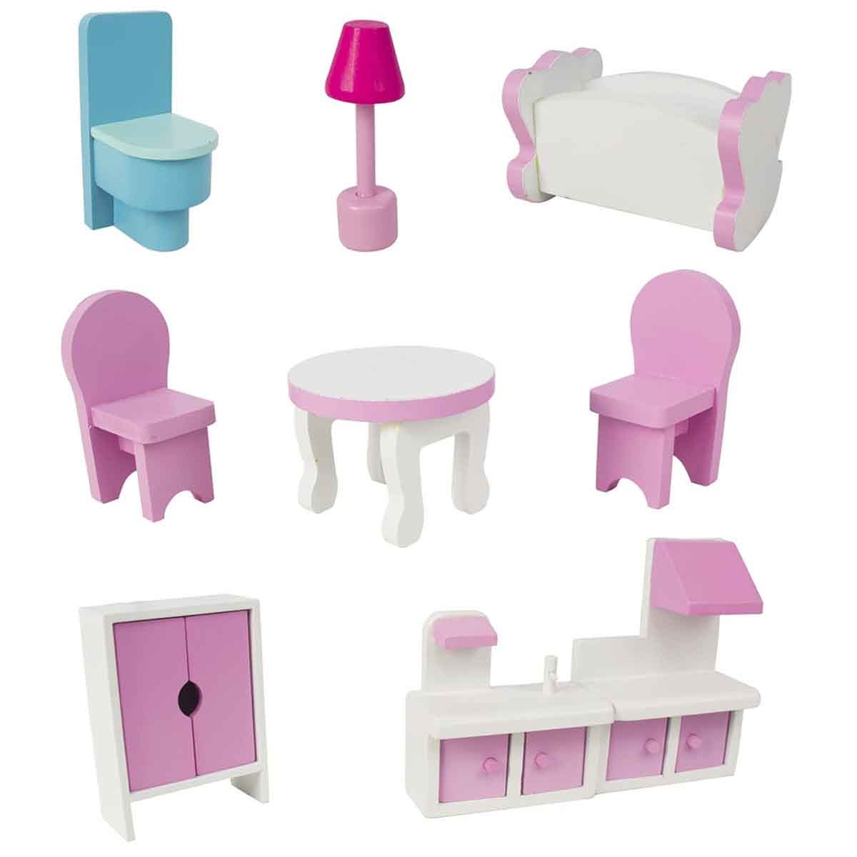 ليتل ستوري بيت دمى خشبي بثلاثة طوابق تصميم قلعة مع أثاث واكسسوارات للبنات، 3–4 سنوات