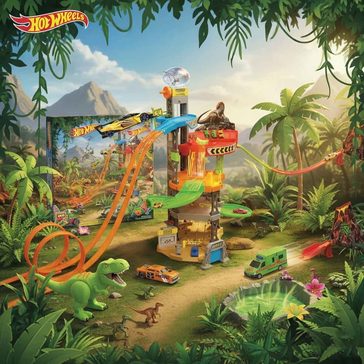 مايستو مجموعة مدينة الديناصورات الضخمة مع سيارة دايكاست صغيرة مغامرة الديناصور، للأولاد، 3-4 سنوات