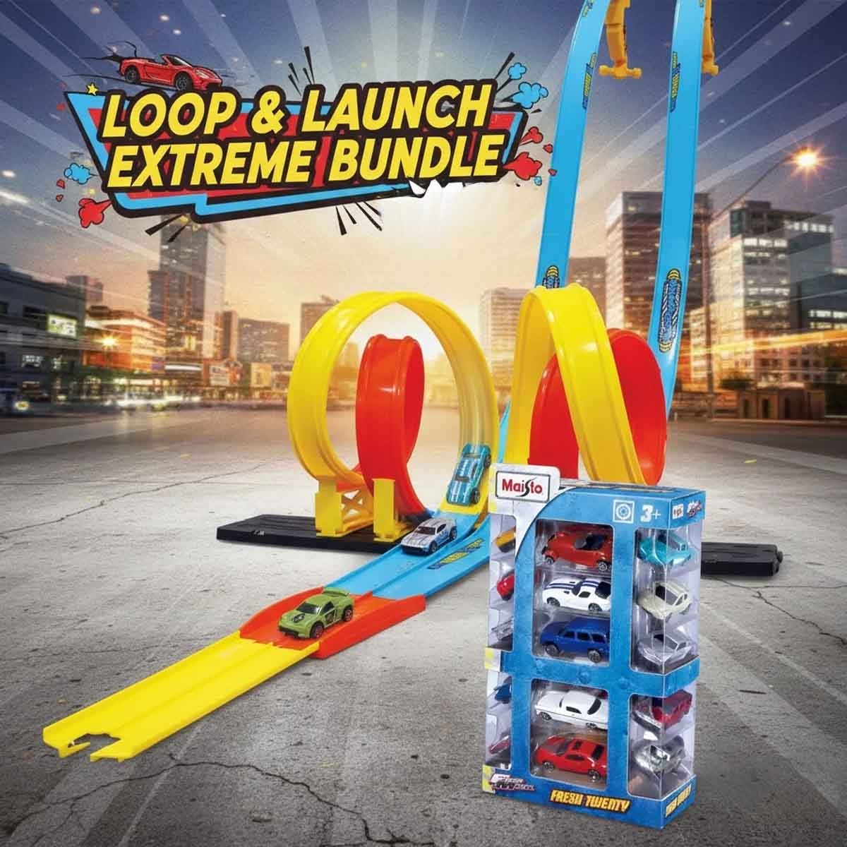مايستو مجموعة مسار حلقة مزدوجة فريش ميتال 100 مع مركبة دايكاست فريش ميتال، للأولاد، 3-4 سنوات