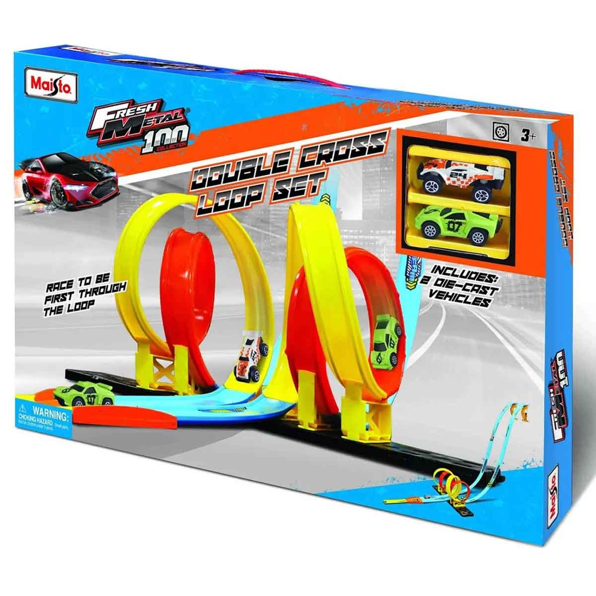 مايستو مجموعة مسار حلقة مزدوجة فريش ميتال 100 مع مركبة دايكاست فريش ميتال، للأولاد، 3-4 سنوات