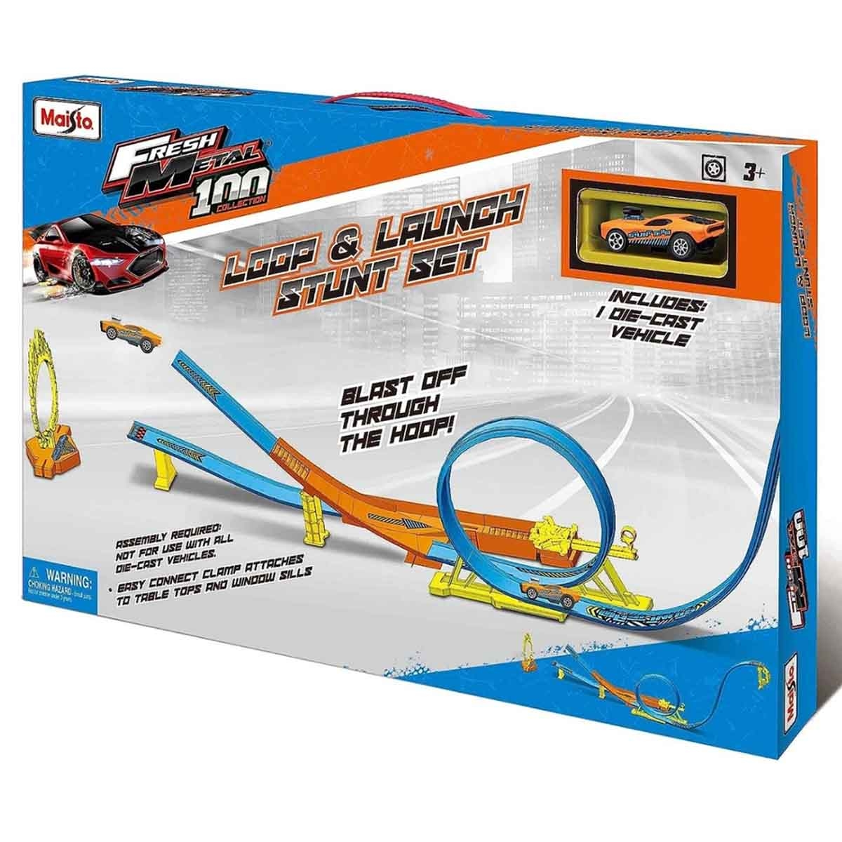 مايستو مجموعة مسار الحركات البهلوانية حلقة وإطلاق فريش ميتال 100 مع سيارة دايكاست فريش ميتال، للأولاد، 3-4 سنوات