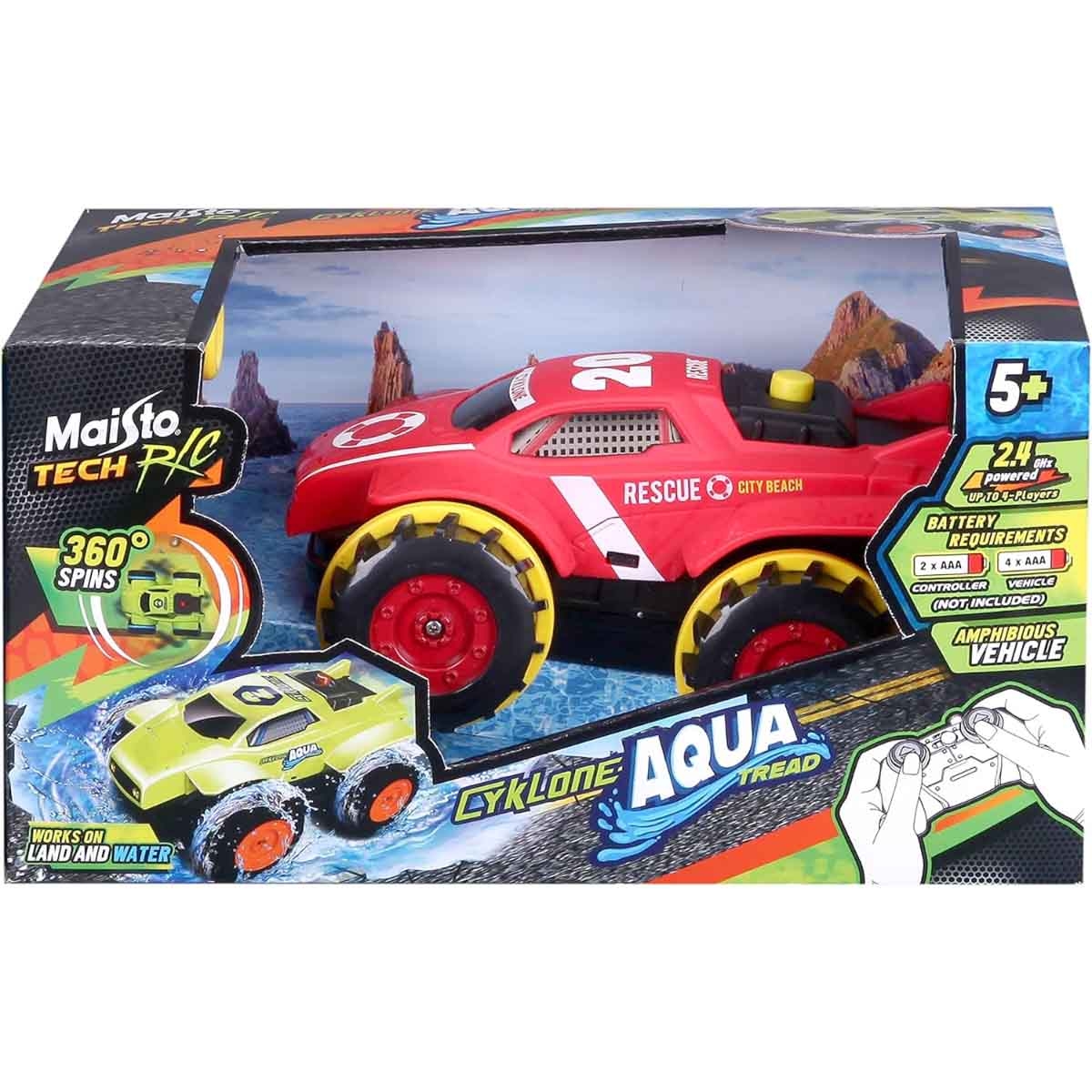 مايستو سيارة سيكلون أكوا ترياد حمراء بتحكم عن بعد للأولاد، من عمر 5 إلى 7 سنوات