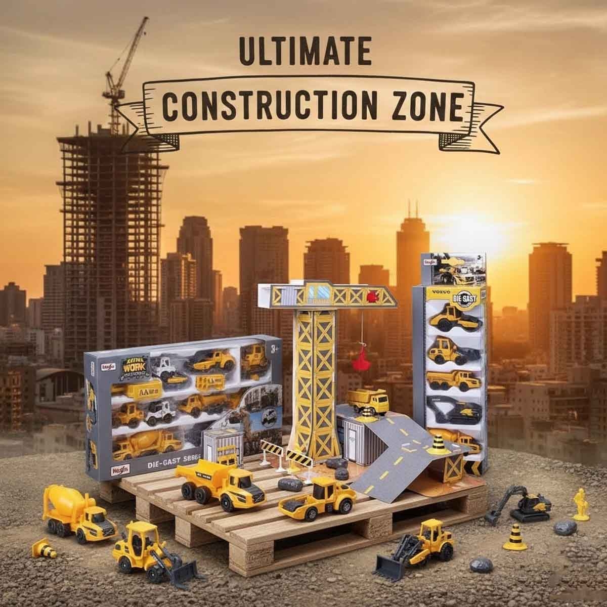 مايستو مجموعة مركبة فولفو وبوبكات الصغيرة مع مجموعة موقع البناء للتركيب واللعب، للأولاد، 3-4 سنوات