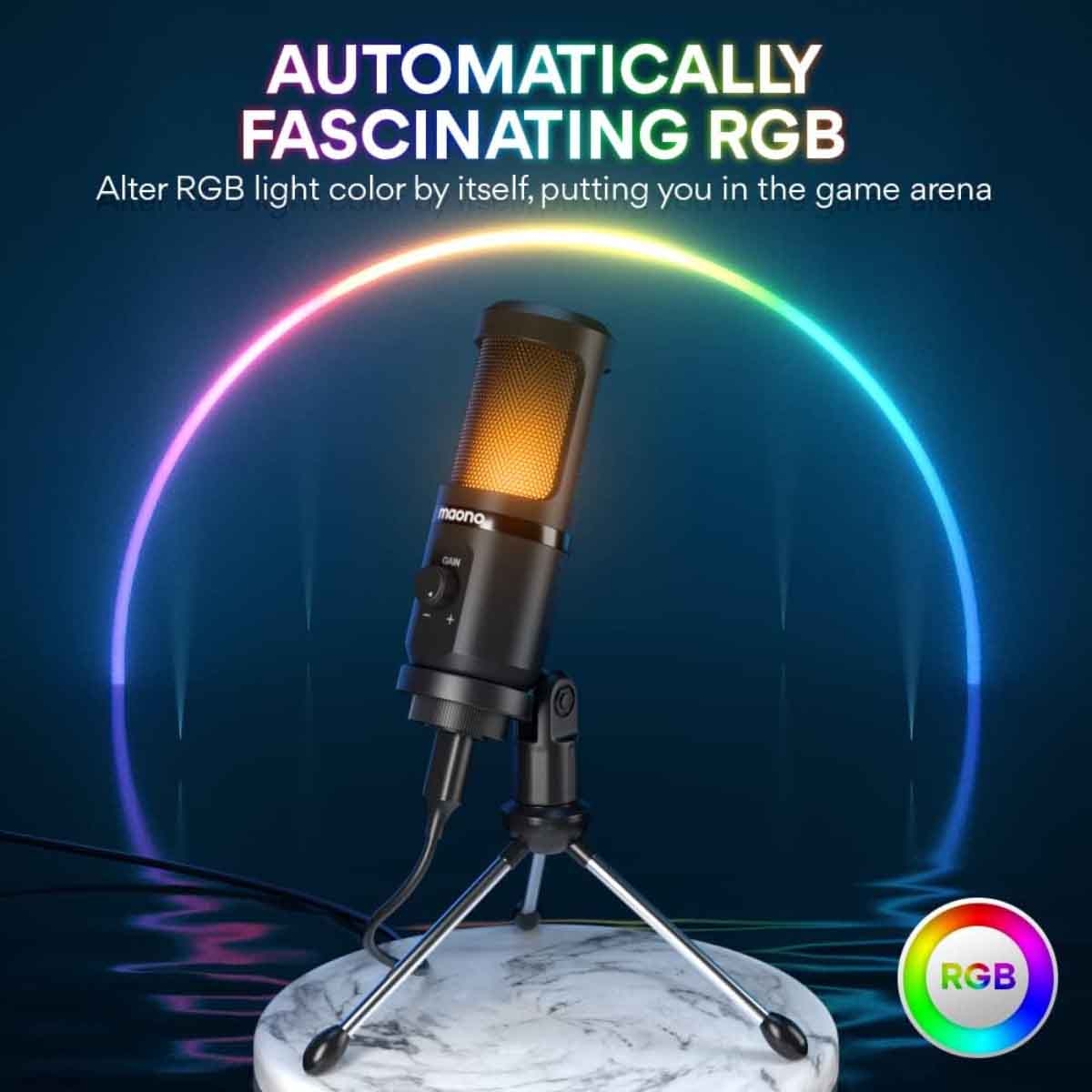 ماونوكاستر AU-PM461TR ميكروفون ألعاب USB بإضاءة RGB