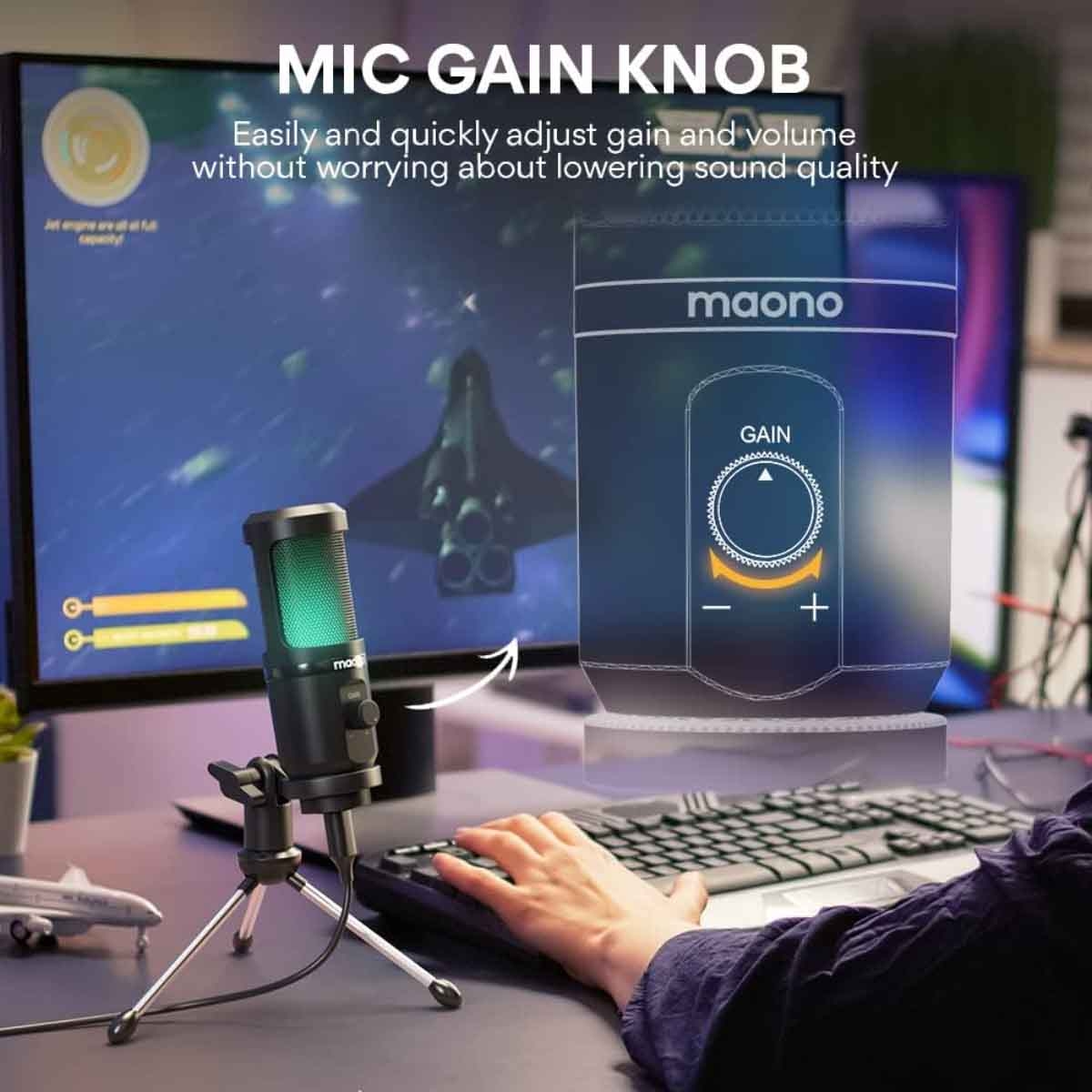 ماونوكاستر AU-PM461TR ميكروفون ألعاب USB بإضاءة RGB