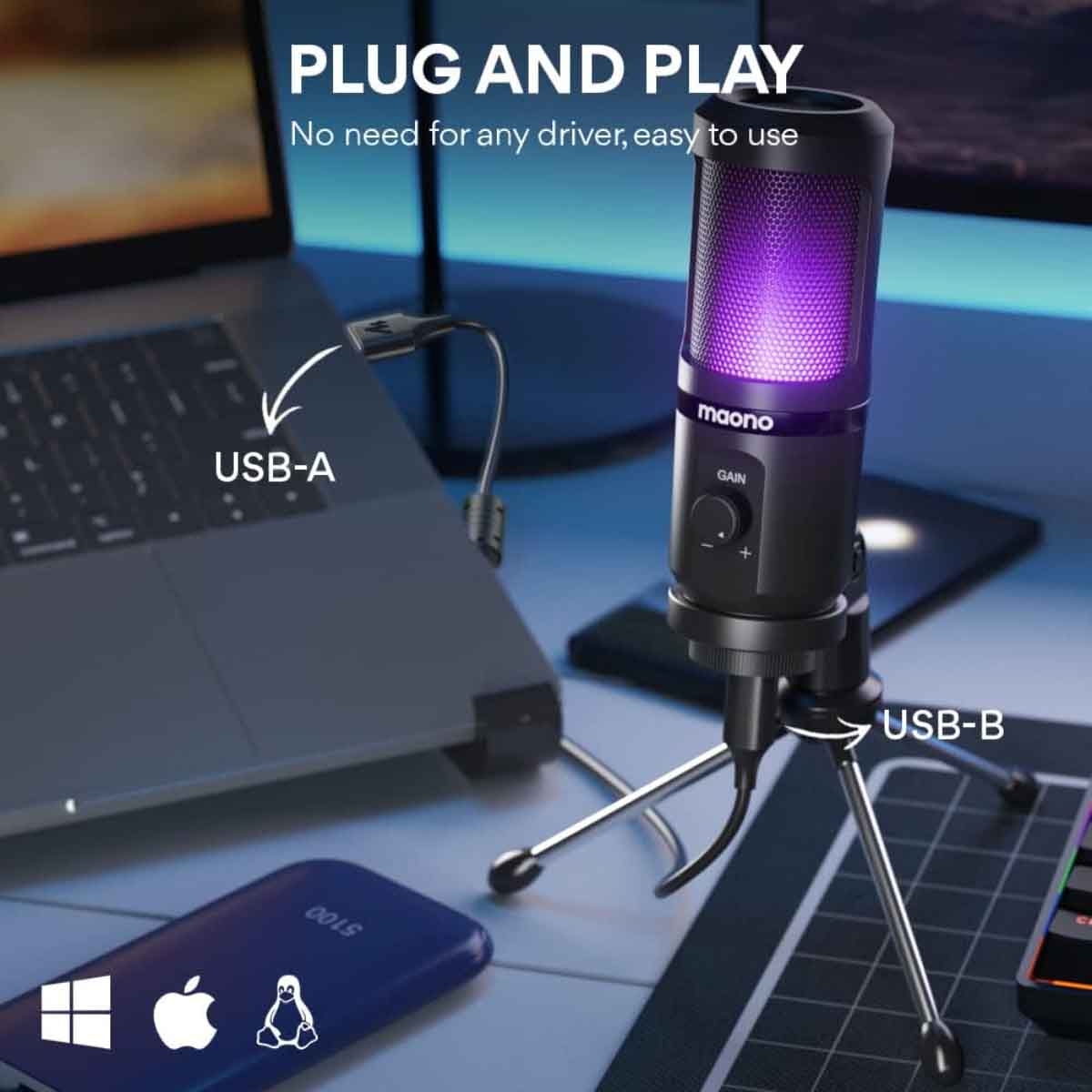 ماونوكاستر AU-PM461TR ميكروفون ألعاب USB بإضاءة RGB