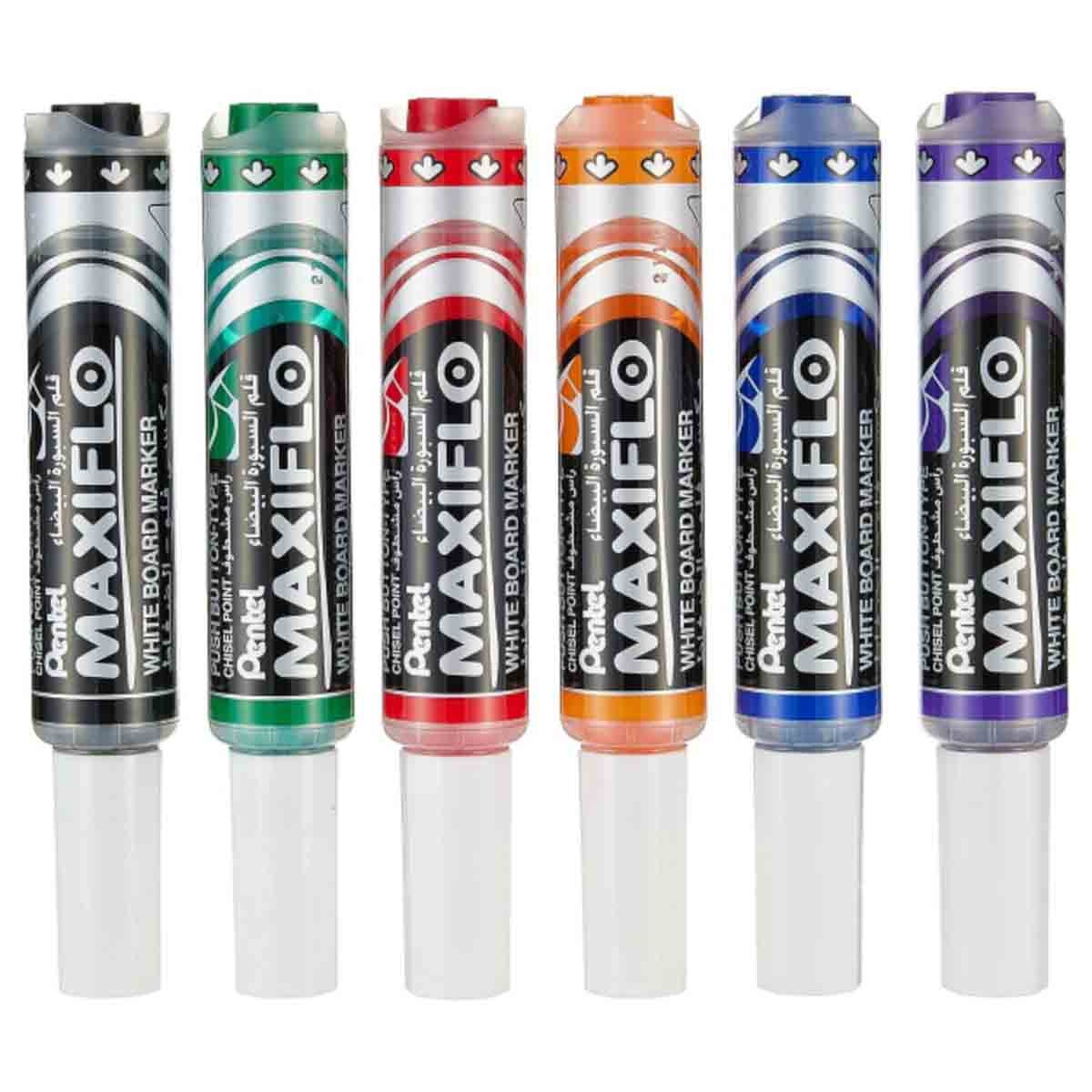 ماكسيفلو مجموعة أقلام وايت بورد بطرف مائل، مجموعة من 6