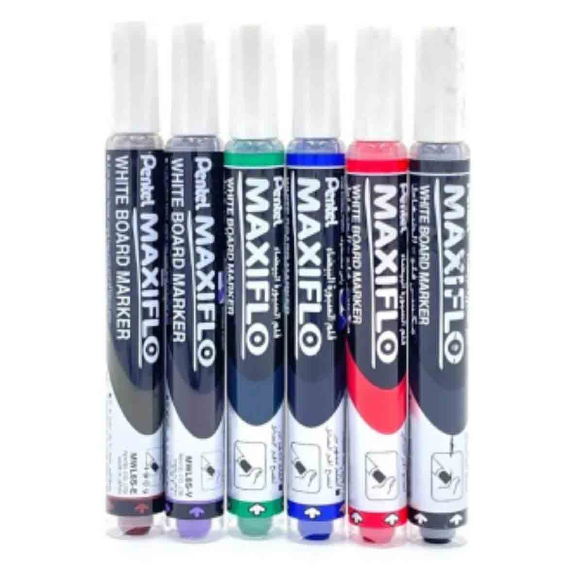 ماكسيفلو مجموعة أقلام وايت بورد نحيفة بطرف مائل، مجموعة من 6