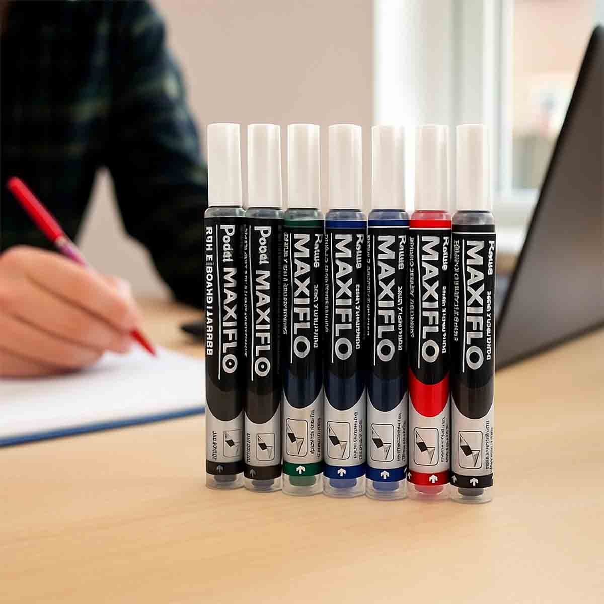 ماكسيفلو مجموعة أقلام وايت بورد نحيفة بطرف مائل، مجموعة من 6