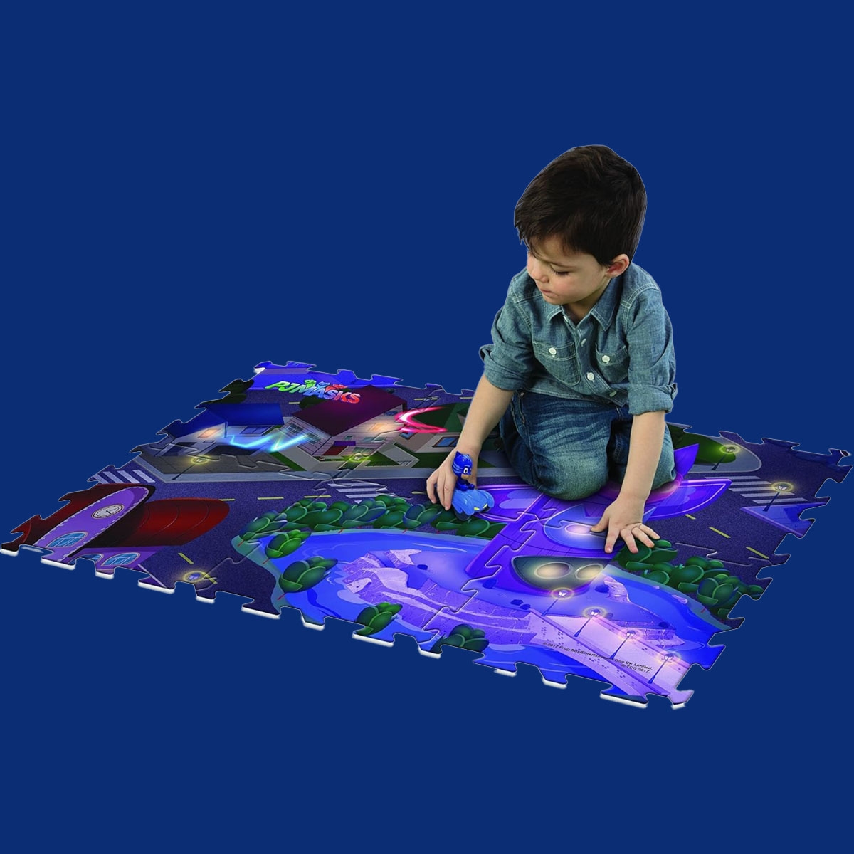 ميجا مات سجادة لعب 6 قطع PJ ماسكس مع مركبة للجنسين، 3-4 سنوات