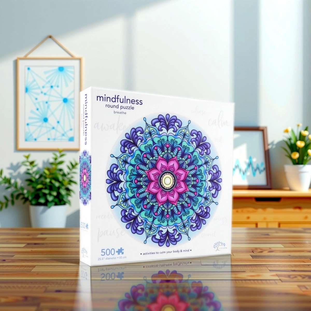 مايندفول ليفينغ أحجية جغسو مستديرة ماندالا للتنفس واليقظة للجنسين، 5-7 سنوات