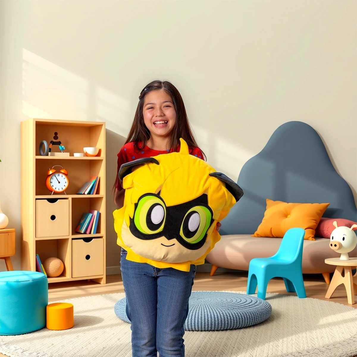 ميراكولوس وسادة محشوة كوامي كات نوار بحجم 16.5 إنش للبنات، 3-4 سنوات