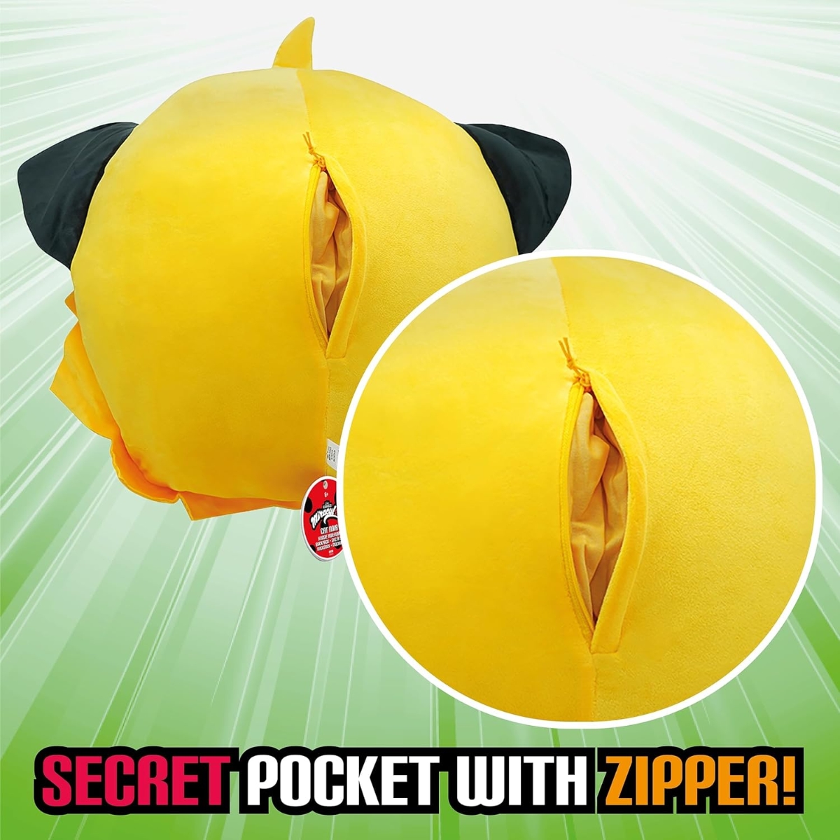 ميراكولوس وسادة محشوة كوامي كات نوار بحجم 16.5 إنش للبنات، 3-4 سنوات