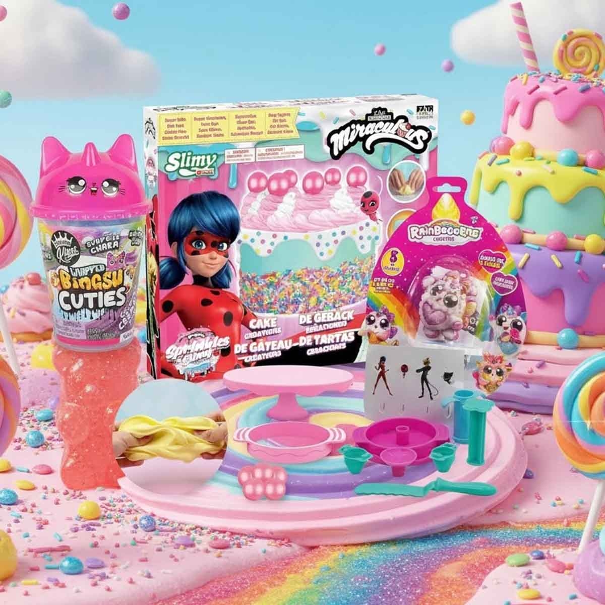 ميراكيولس مجموعة طقم سلايم كيك عيد ميلاد مع زورو راينبوكورن فلاشيز وسلايم بينغسو من كومباوند كينغز مجموعة، للبنات، 5-7 سنوات