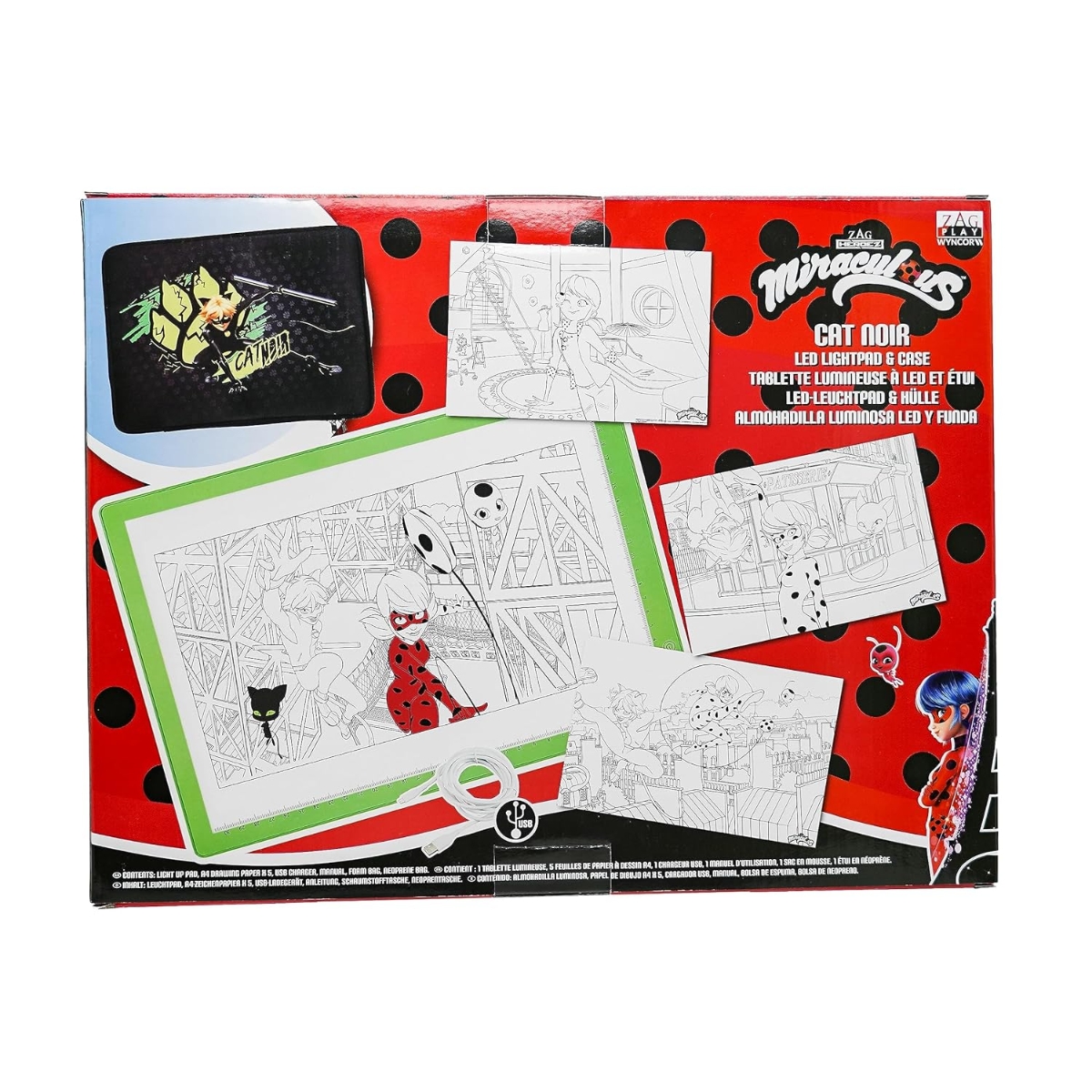 ميراكولوس كات نوار مجموعة رسم لوح إضاءة LED محمول بحجم A4 للبنات، 5-7 سنوات