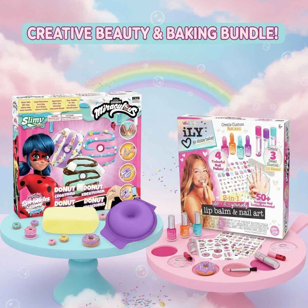 ميراكيولس مجموعة طقم سلايم دوناتس مع آيلي مرطب شفاه وطلاء أظافر 2 في 1 مجموعة، للبنات، 5-7 سنوات