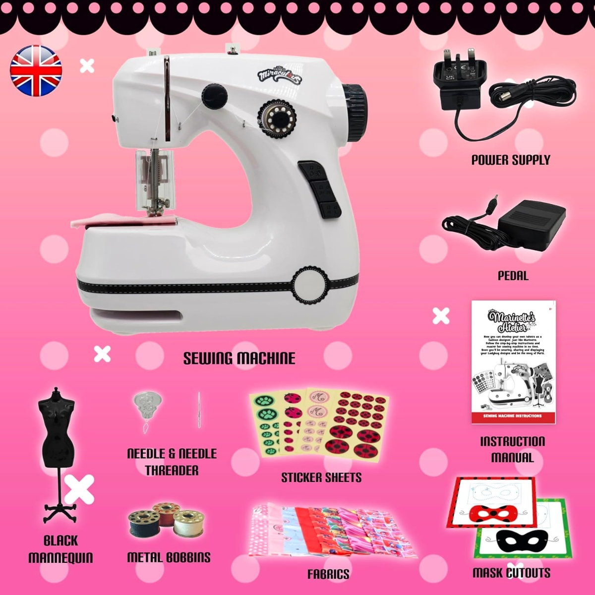 ميراكيلوس مارينيت ماكينة خياطة صغيرة للبنات، من عمر 5 إلى 7 سنوات