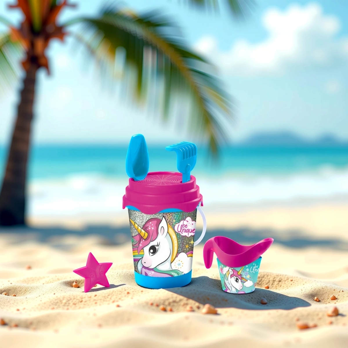 موندو مجموعة دلو شاطئ بطابع يونيكورن اللامع للجنسين، 3-4 سنوات