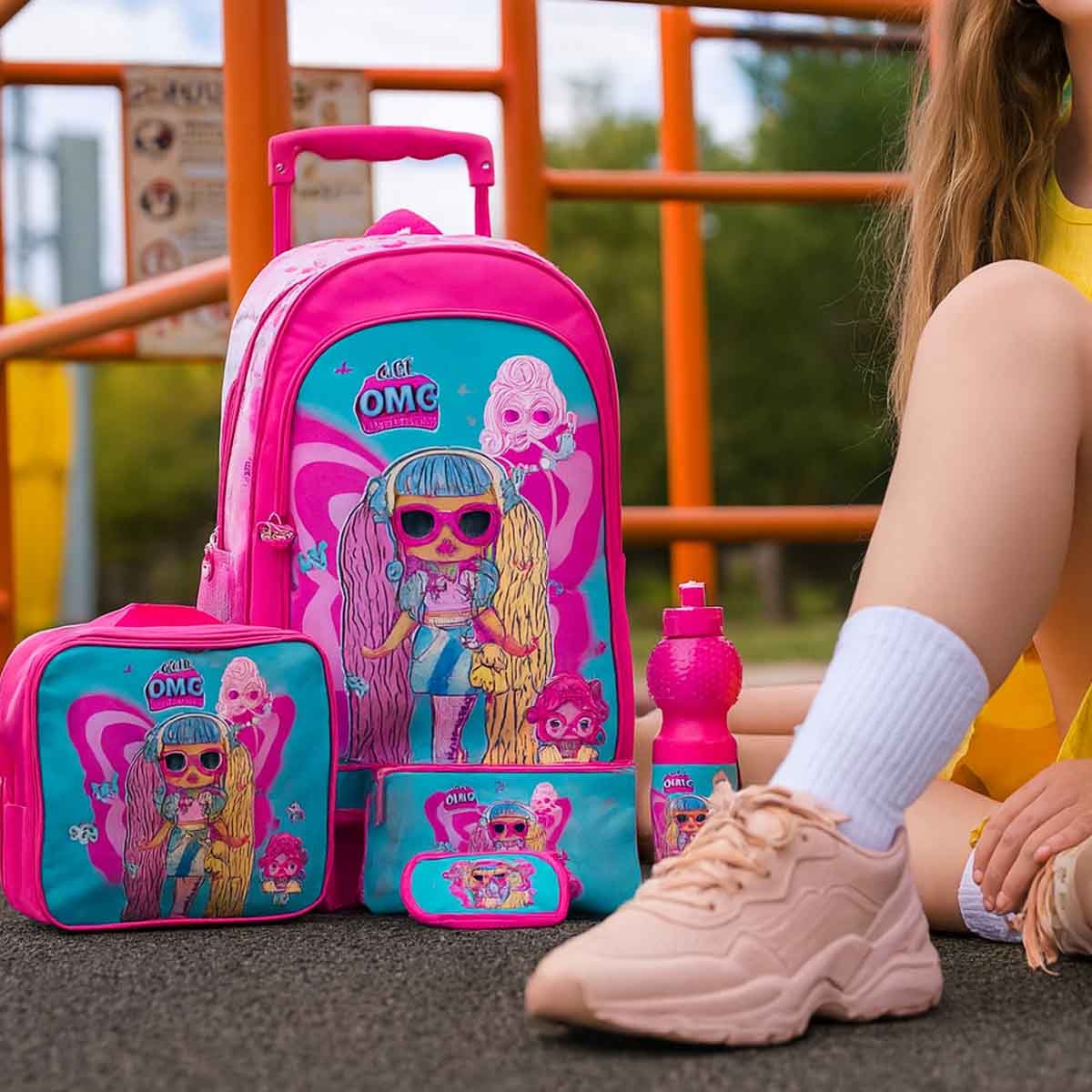 ماي ليتل بوني مجموعة حقيبة ترولي مدرسية مقاس 18 انش 5 في 1 مع حقيبة غداء ومقلمة وزجاجة مياه وصندوق طعام للجنسين من عمر 5-7 سنوات