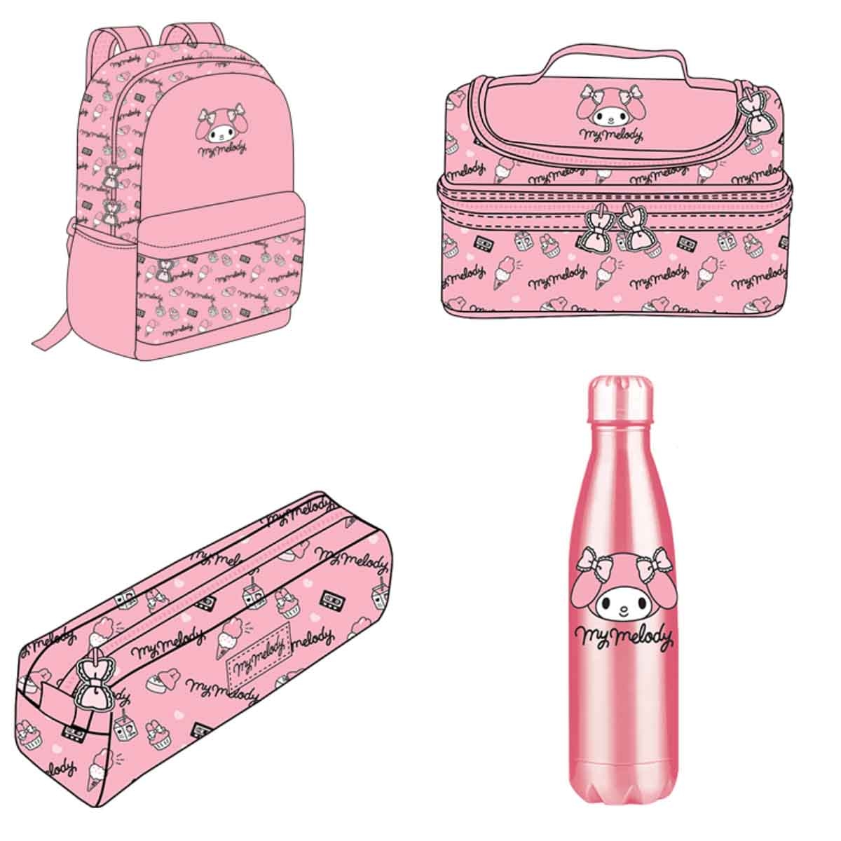 ماي ميلودي مجموعة حقيبة ظهر 4 في 1 مع حقيبة غداء وزجاجة ستانلس ستيل ومقلمة