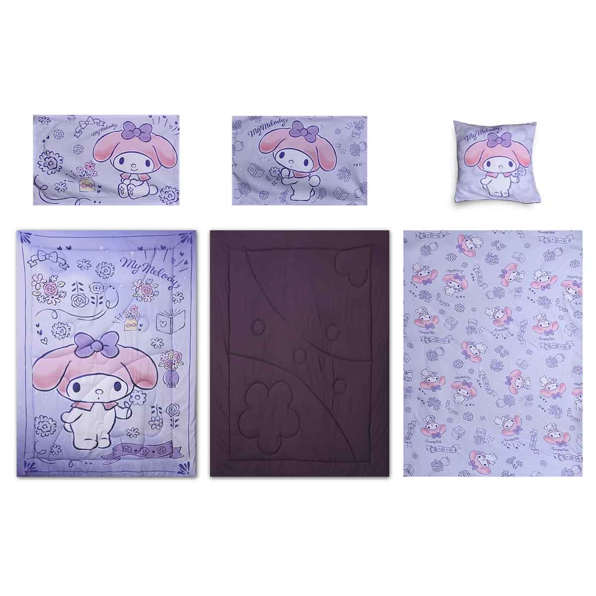 ماي ميلودي طقم لحاف مكون من 5 قطع من ألياف دقيقة مفرشة باللون البنفسجي مع غلاف بوليستر
