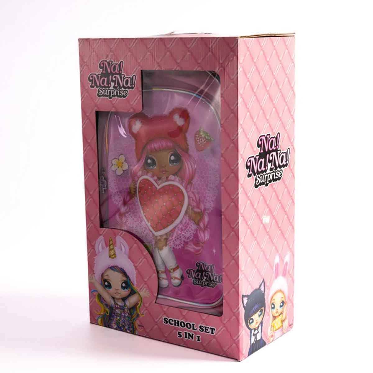 نا! نا! نا! مجموعة حقيبة ترولي مقاس 18 انش مع حقيبة غداء ومقلمة وزجاجة مياه وصندوق طعام للجنسين من عمر 5-7 سنوات