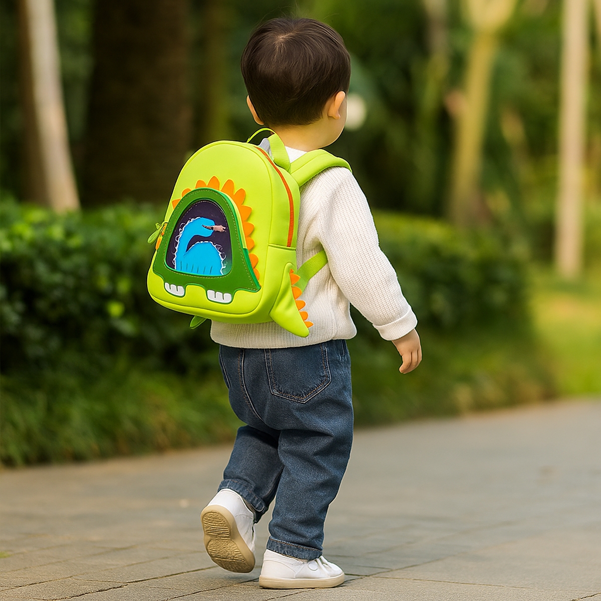 نوهو حقيبة ظهر بطبعة ديناصور ستيغوسورس باللون الأخضر للجنسين من عمر 5 إلى 7 سنوات