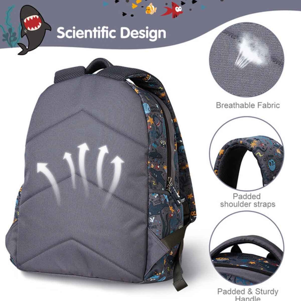 نوهو حقيبة مدرسية قرش 16 إنش للأطفال باللون الرمادي للجنسين، 3-4 سنوات