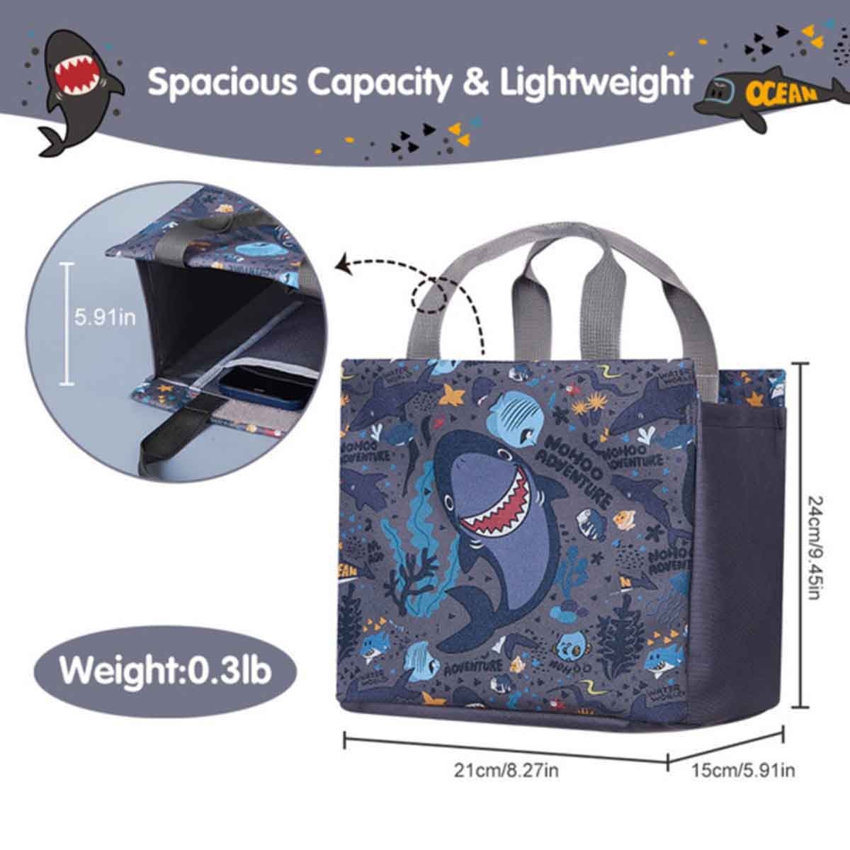 نوهو حقيبة غداء/يد للأطفال بتصميم سمكة القرش