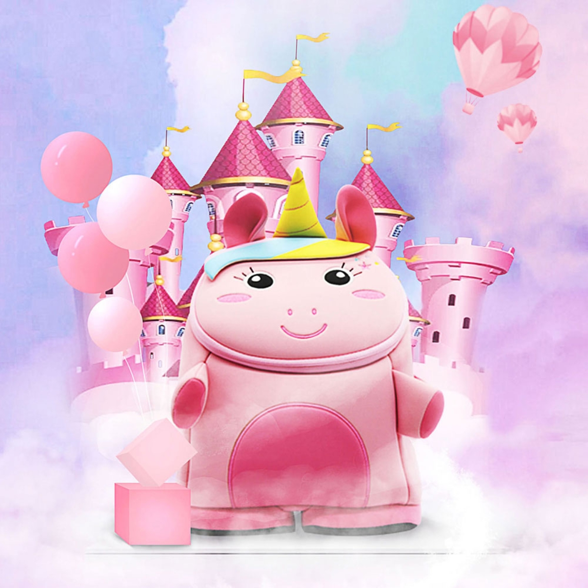 نوهو حقيبة ظهر يونيكورن ثلاثية الأبعاد بتصميم الغابة باللون الوردي للجنسين من عمر 3 إلى 4 سنوات